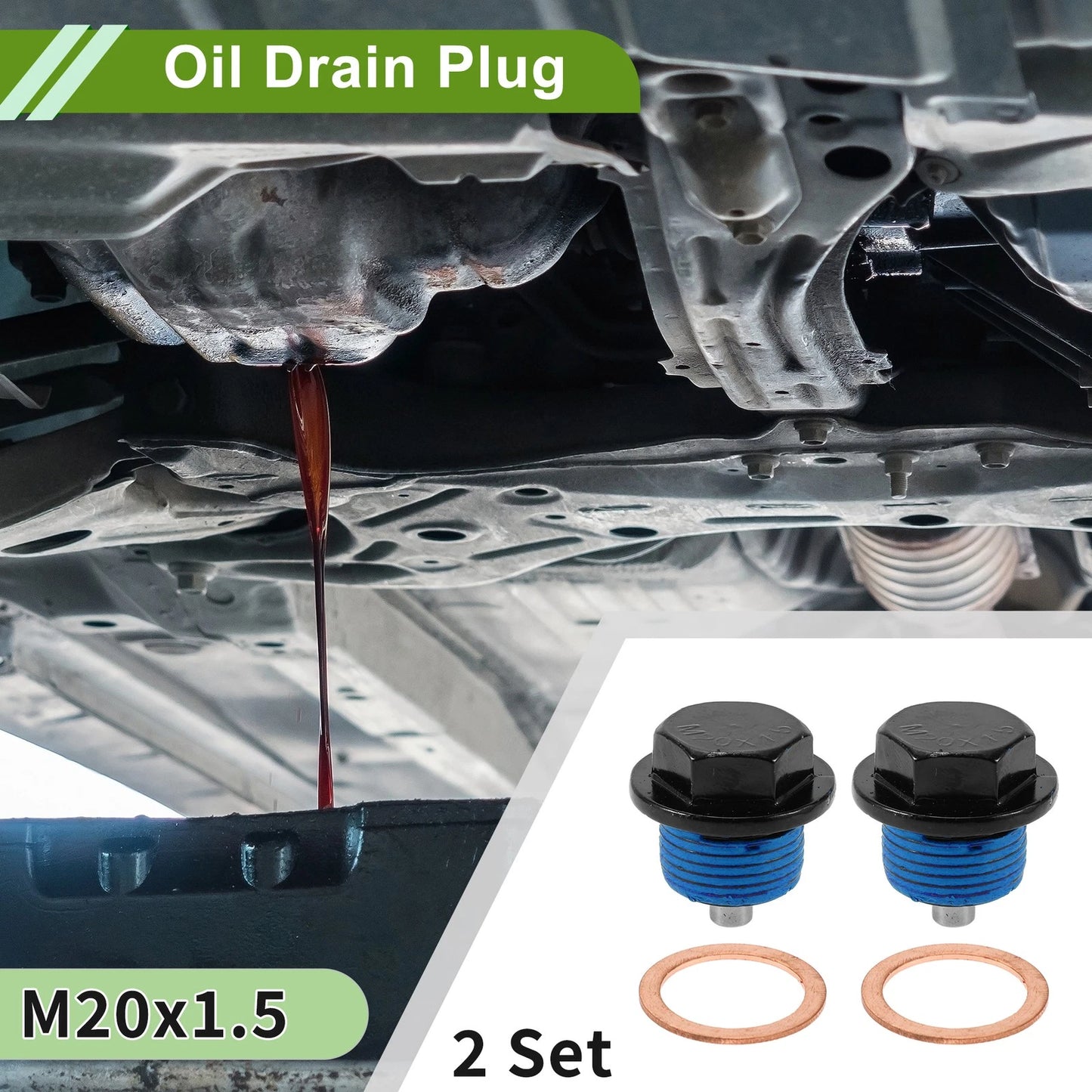 Set of 2 M20x1.5 Copper Oil Drain Plug with Gasket for Car Motorcycle