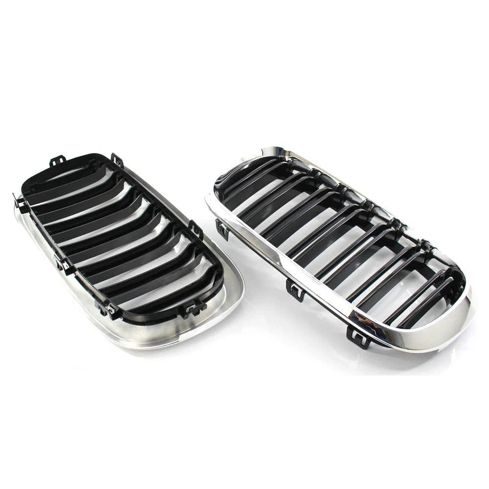 2 x Black+Chrome Front Grill Dual Slat for BMW X5 F15 X6 F16 M (2014–2018)