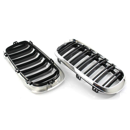 2 x Black+Chrome Front Grill Dual Slat for BMW X5 F15 X6 F16 M (2014–2018)