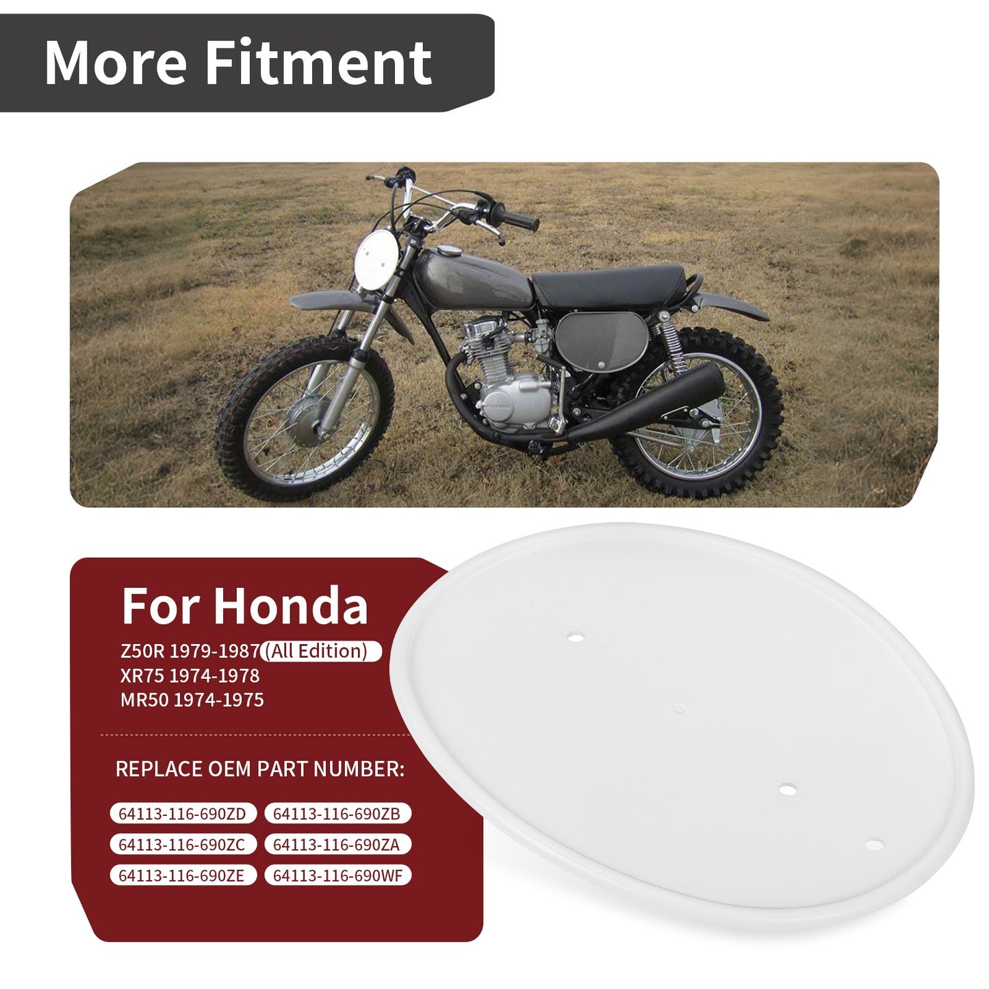 White Number Plate for Honda XR75 (1974–1978)