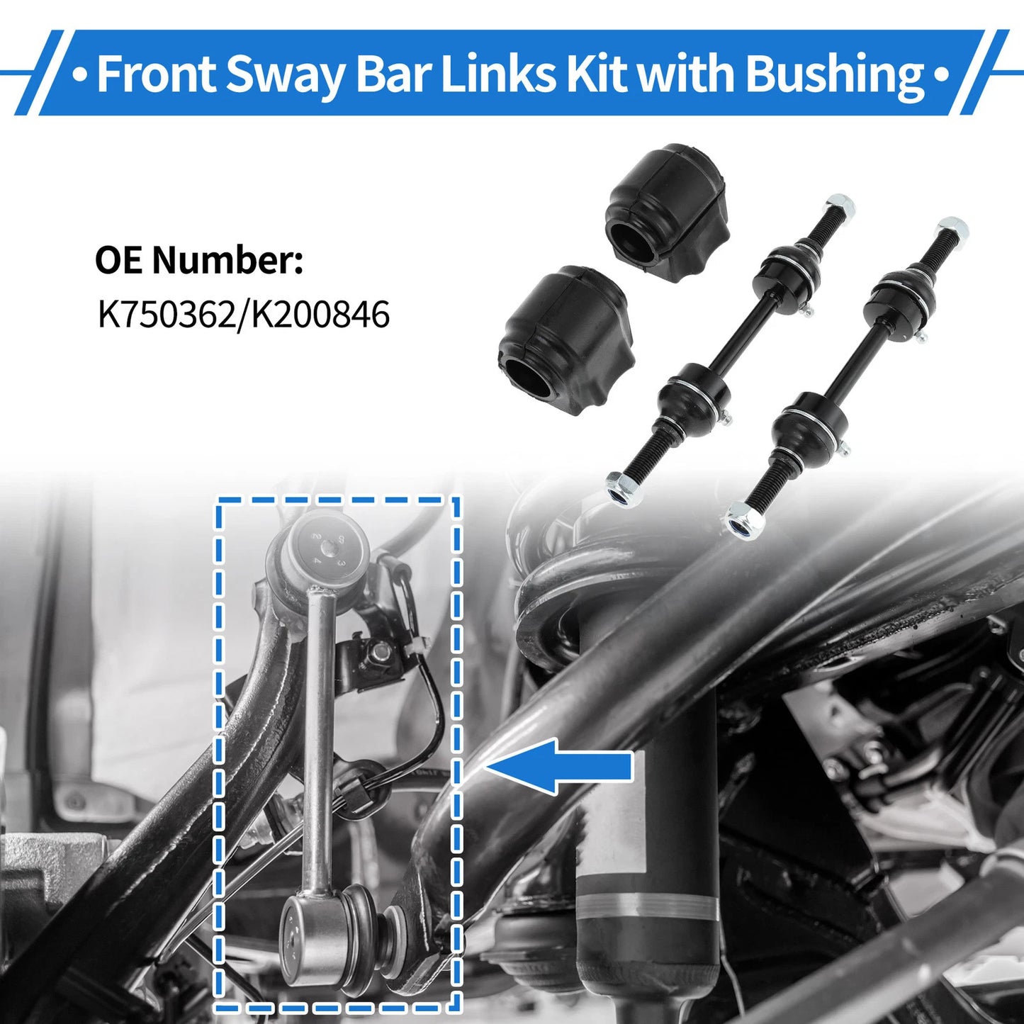 Set of 2 Front Stabilizer Bar Links with Bushings for Ford F-150 (No.K750362)