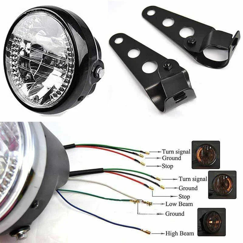 7" 35W Motorcycle Headlight Turn Signal Light w/ Bracket Mount