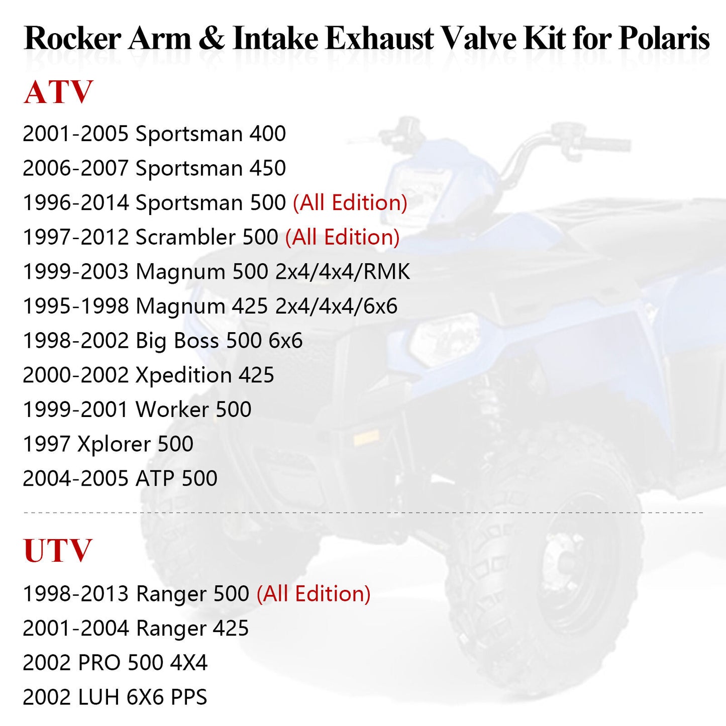 Rocker Arm & Valve Kit for Polaris Sportsman 500 4x4 6x6 (1996–2014)