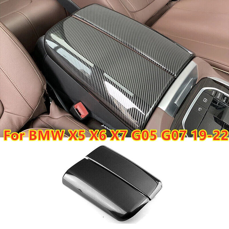Carbon Fiber Center Armrest Console Box Cover for BMW X5 X6 X7 (2019–2022)