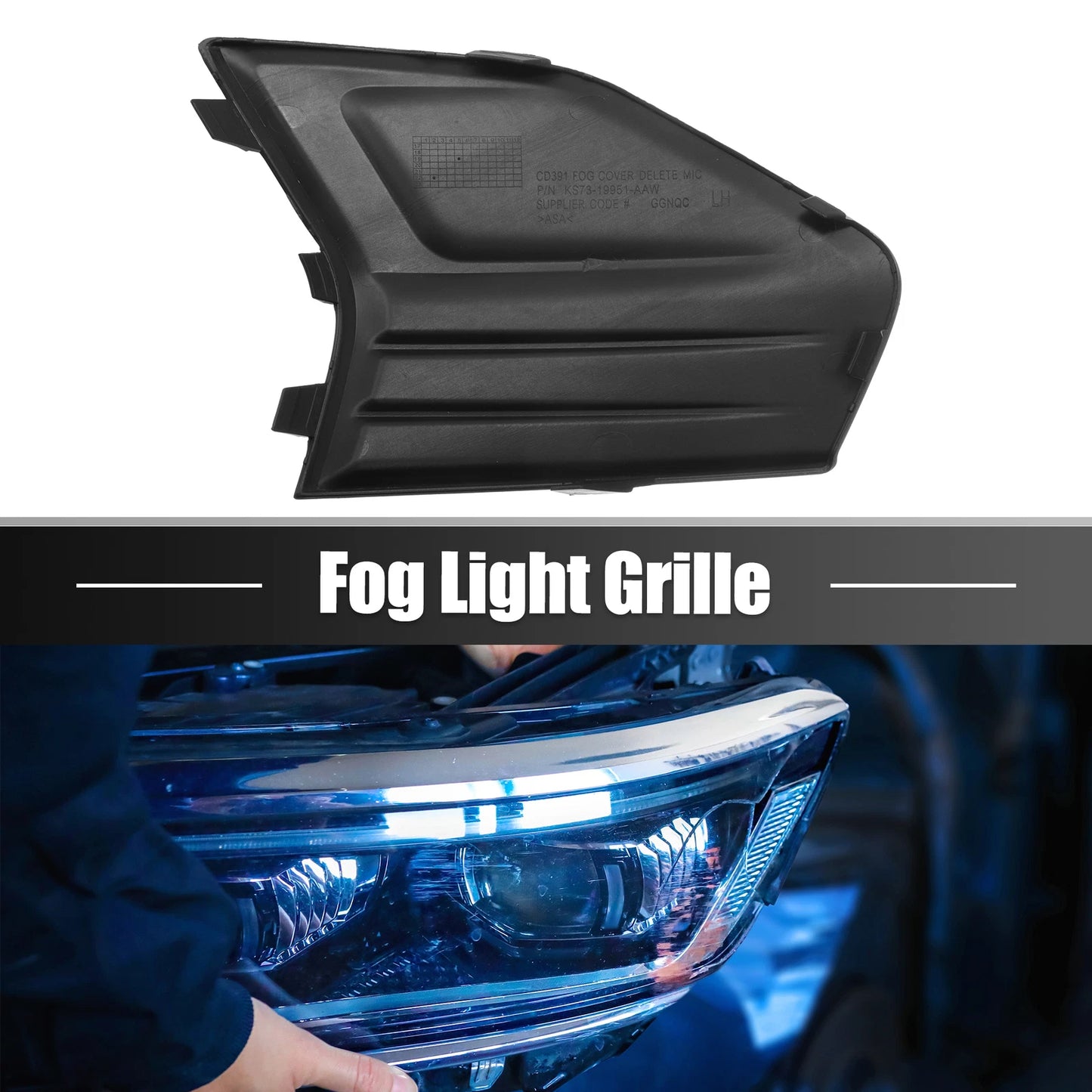 Front Left Fog Light Grille Cover Trim for Ford Fusion (2019–2020) Gloss Black
