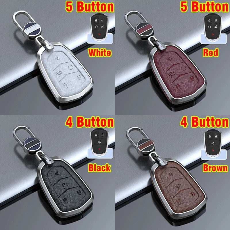 Alloy Leather Key Fob Cover for Cadillac XT5 CT6 ATS CTS SRX (2015–2019)