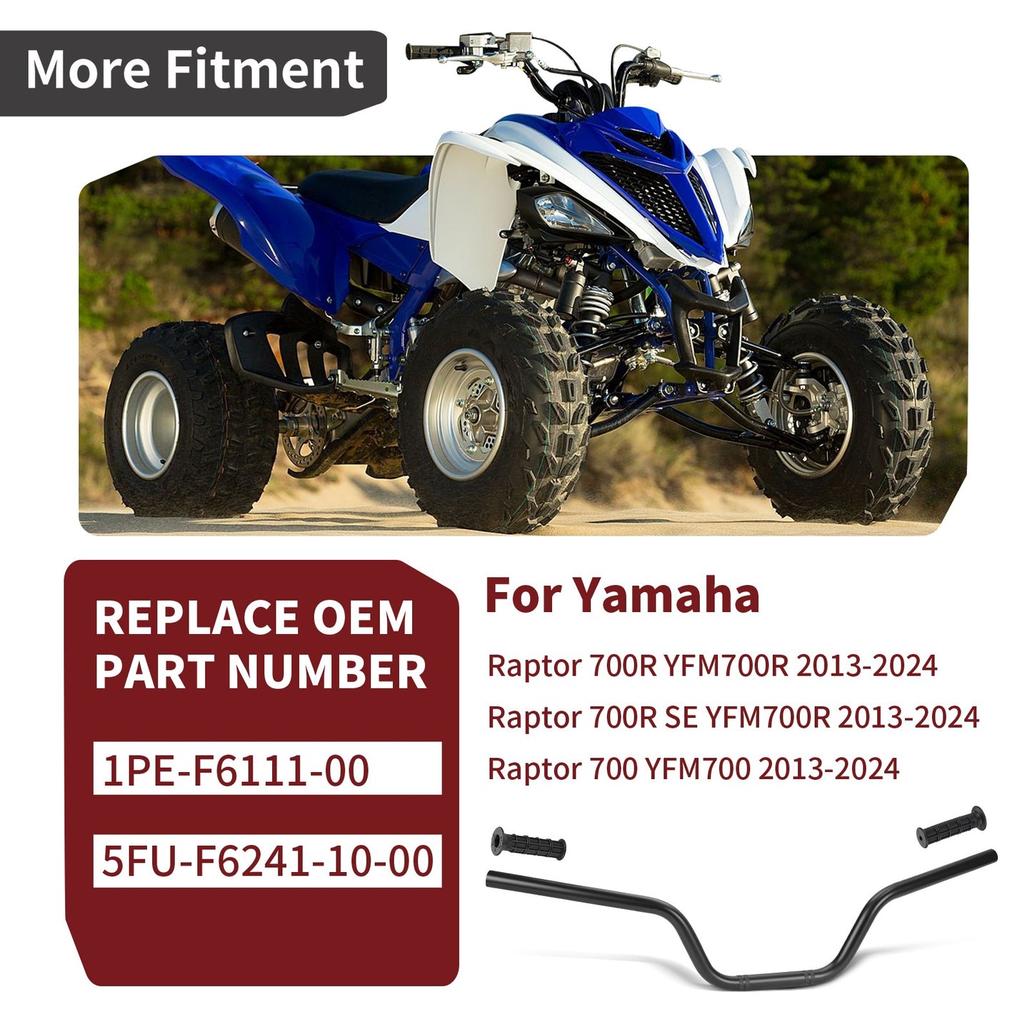 Heavy Duty Handlebars with Grips for Yamaha Raptor 700R (2013–2024)
