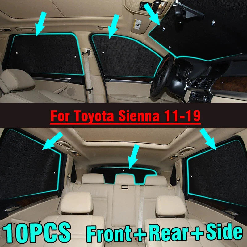 10X Front Side Rear Window Windshield Privacy Sunshade for Toyota Sienna (2011–2019)