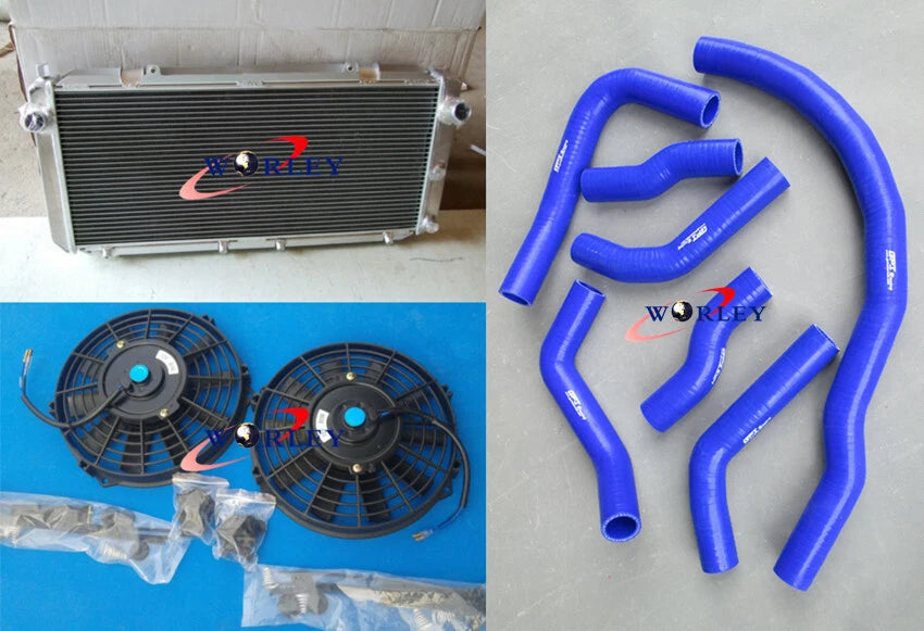 Aluminum Radiator with Fans and Blue Hose Kit for Toyota MR2 SW20 (1990–1997)