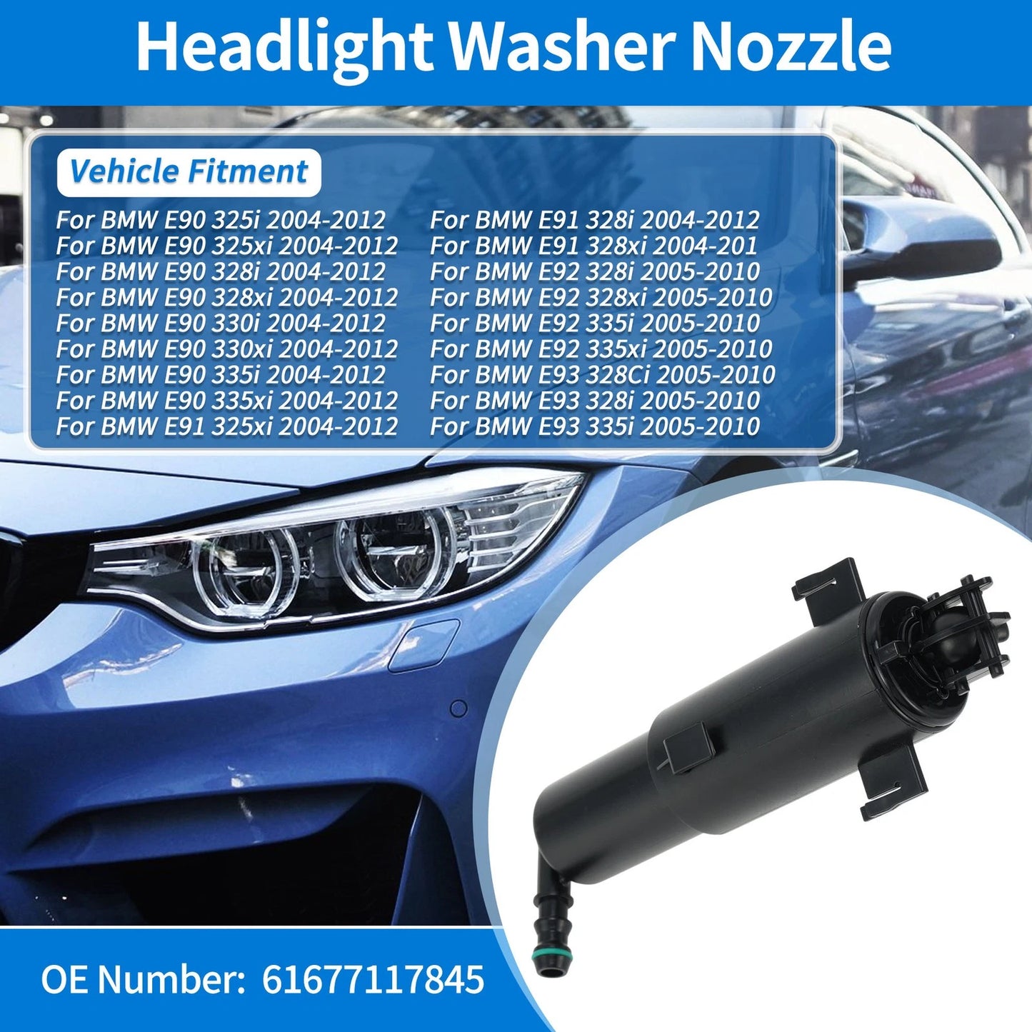 Set of 2 Headlight Washer Nozzles for BMW E90 325i (2004–2012) No.61677117845