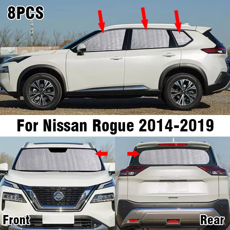 8X Front Side Rear Window Sunshade for Nissan Rogue (2014–2019)