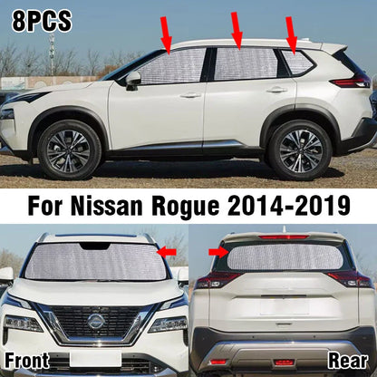 8X Front Side Rear Window Sunshade for Nissan Rogue (2014–2019)