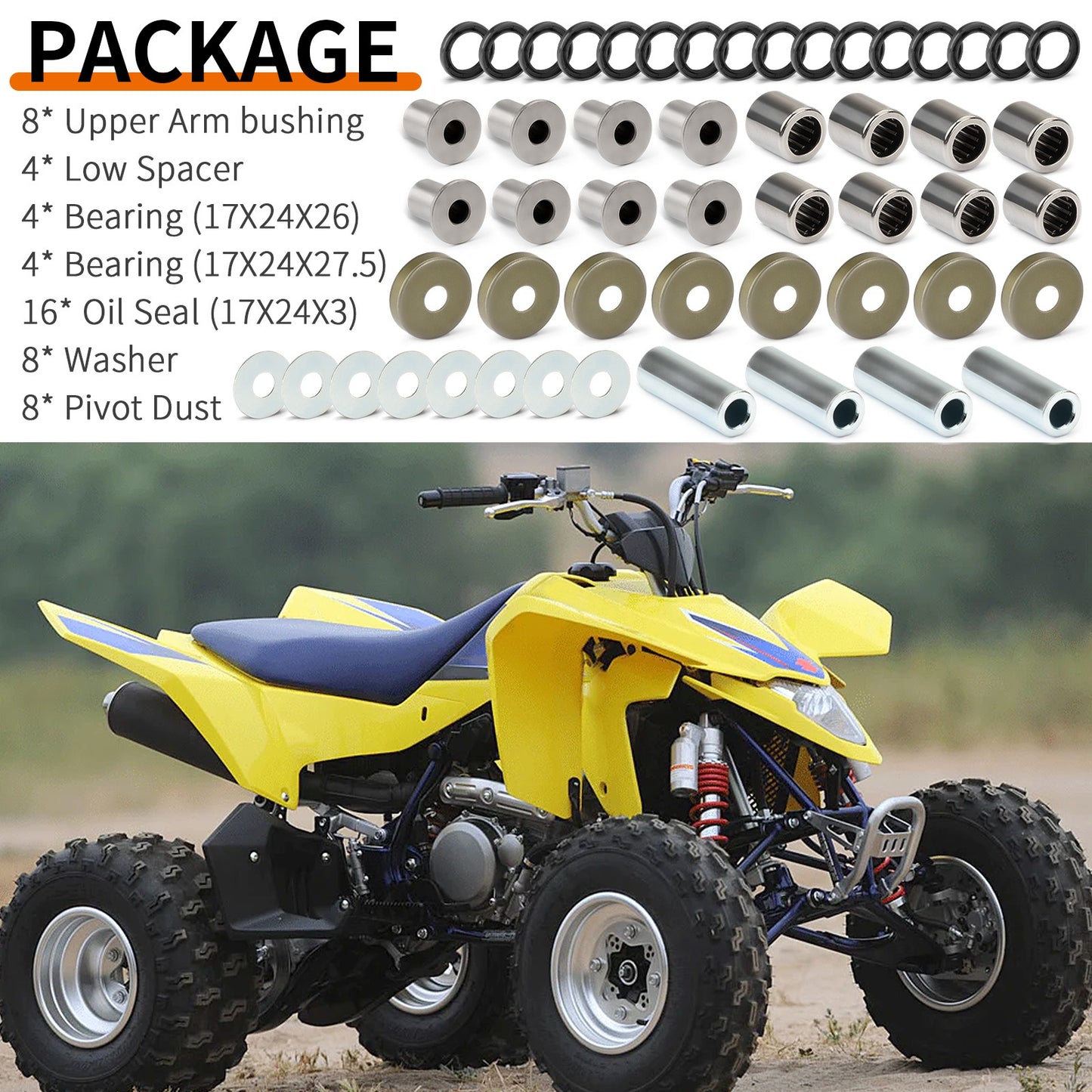 Front Upper Lower A-Arm Bushing Kit for Kawasaki KFX400 (2003–2006)