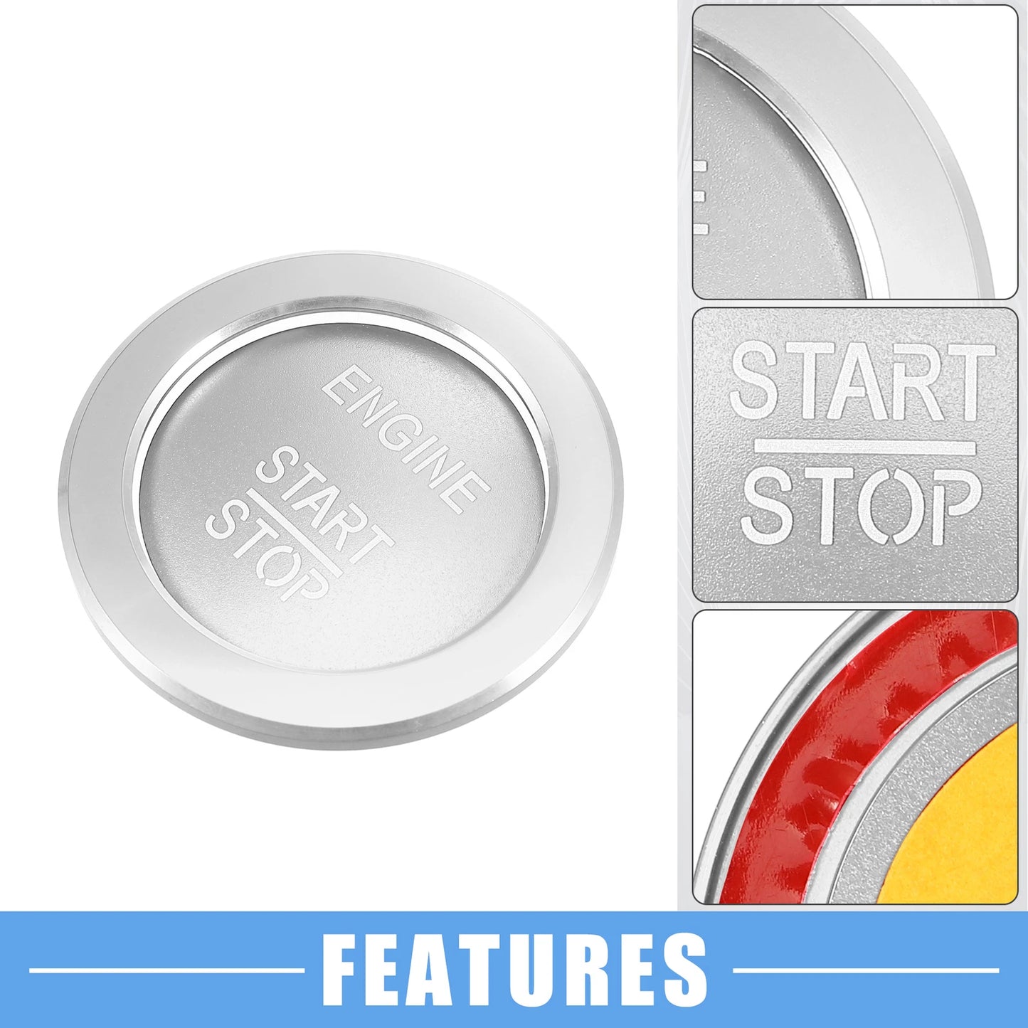 Engine Start Stop Button Cover Sticker for Mercedes-Benz B-Class, C-Class, GLC, GLA (2015–2023) Silver Tone