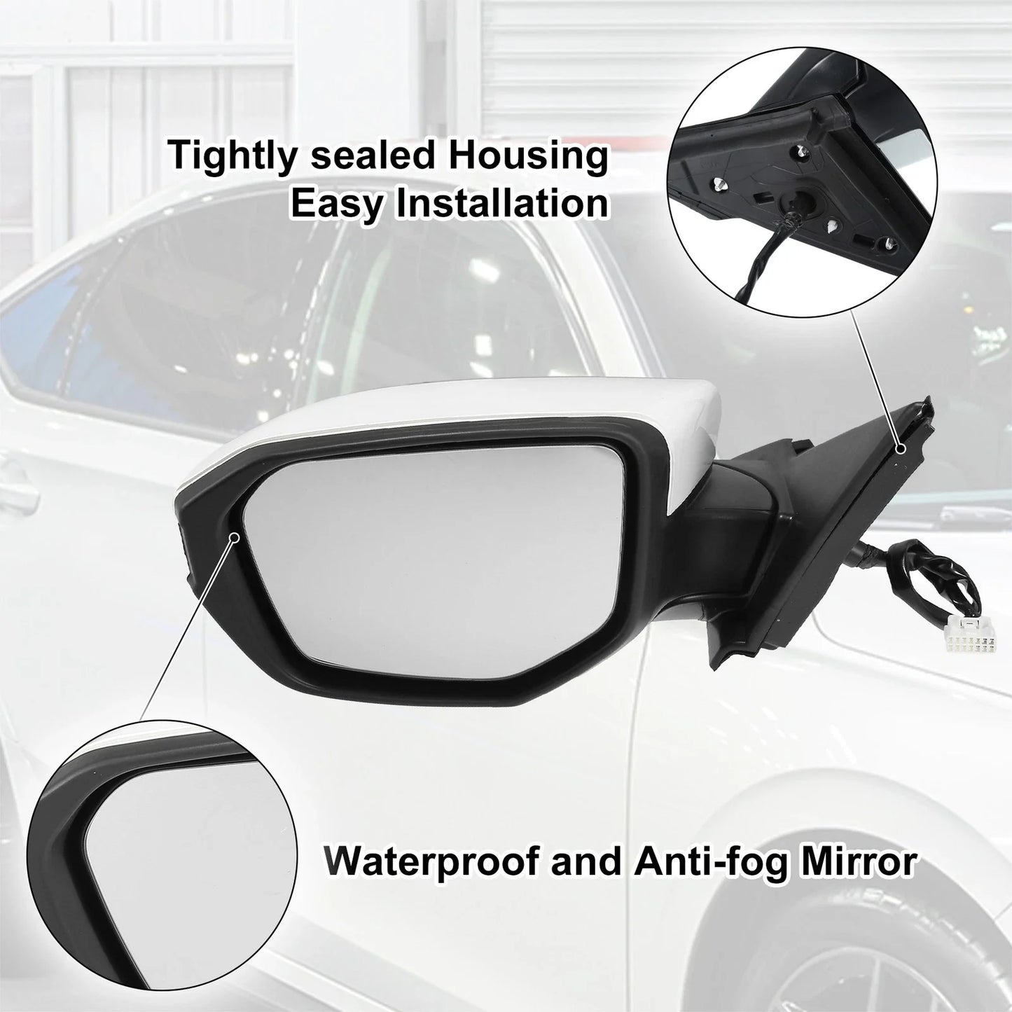 5 Pin Left Side Exterior Door Mirror Assembly White for Honda Civic (2016-2020)