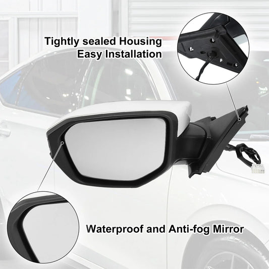 5 Pin Left Side Exterior Door Mirror Assembly White for Honda Civic (2016-2020)