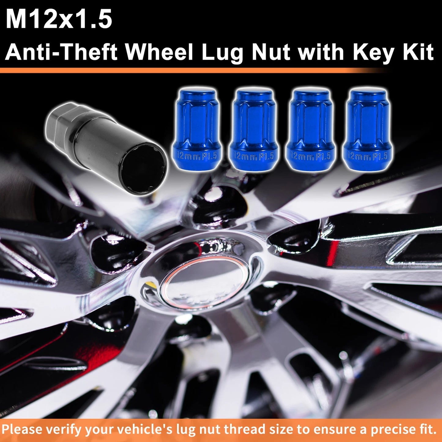 M12x1.5 Tire Wheel Locking Nut Set with 1 Socket Key for Honda Toyota