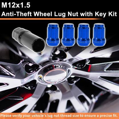 M12x1.5 Tire Wheel Locking Nut Set with 1 Socket Key for Honda Toyota