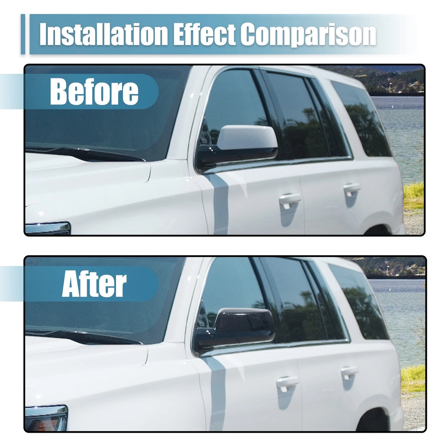 Gloss Black Top Half Mirror Cover Cap Overlay for Chevy Suburban Tahoe (2015–2023)