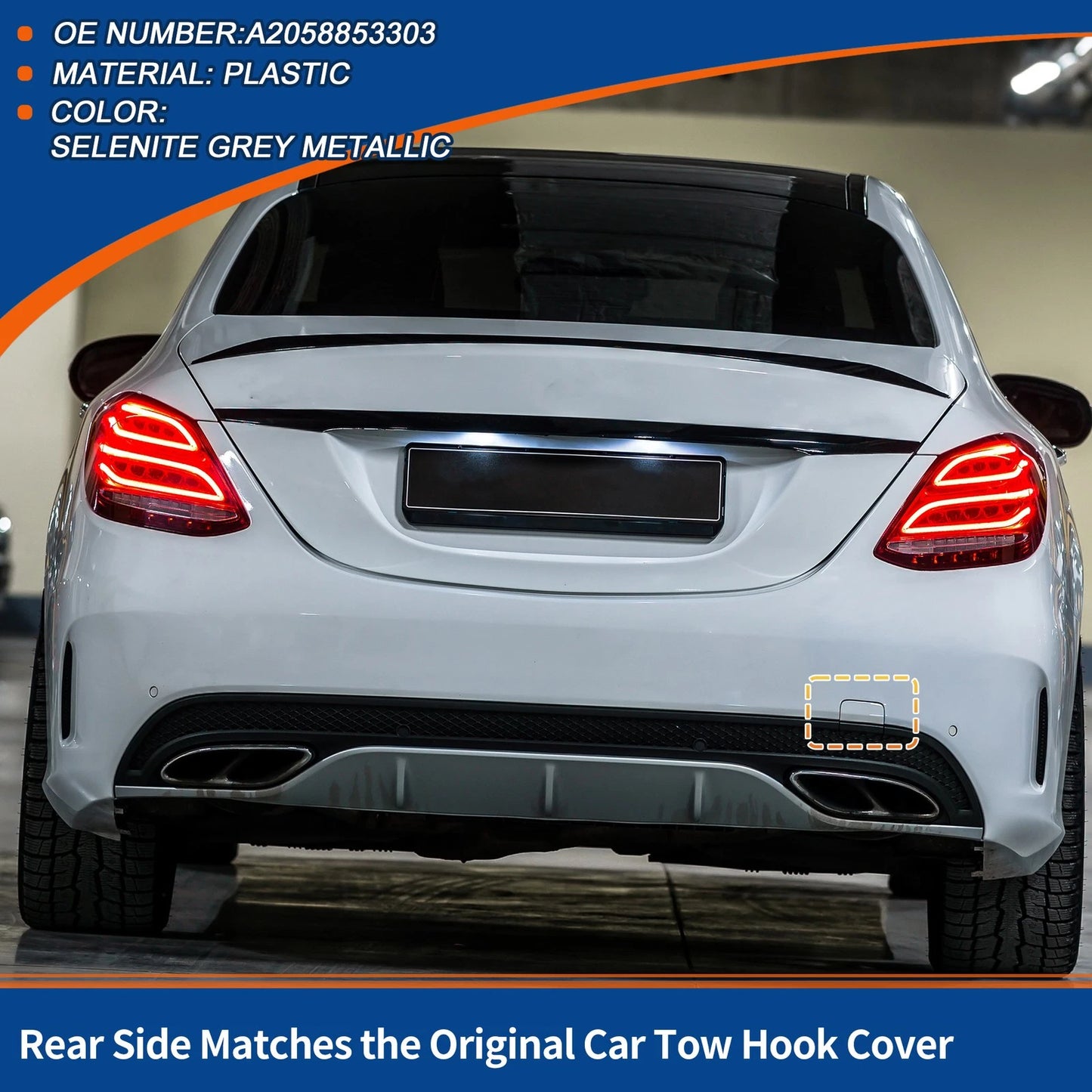 Rear Tow Hook Cover for Mercedes-Benz C-Class (2015–2021) No.A2058853303 Grey