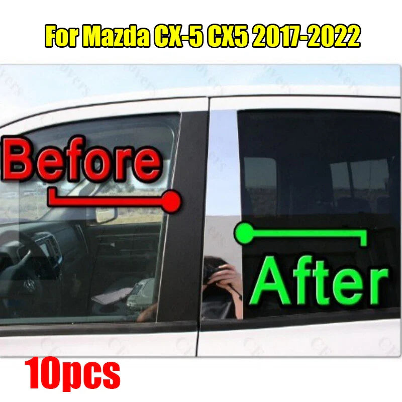 10PCS / Chrome Pillar Trim Cover Mirrored Post for Mazda CX-5 (2017–2022)