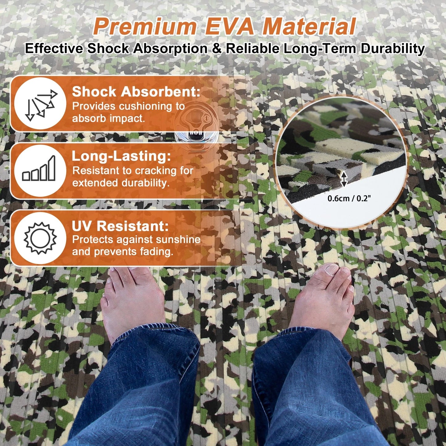 Self-Adhesive Boat Flooring Strip for Camo Green (96" L x 39" W)