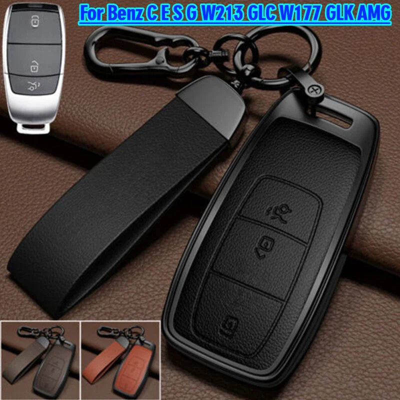 Zinc Alloy Leather Car Key Fob Case Cover for Benz C E S G W213 GLC W177 GLK AMG