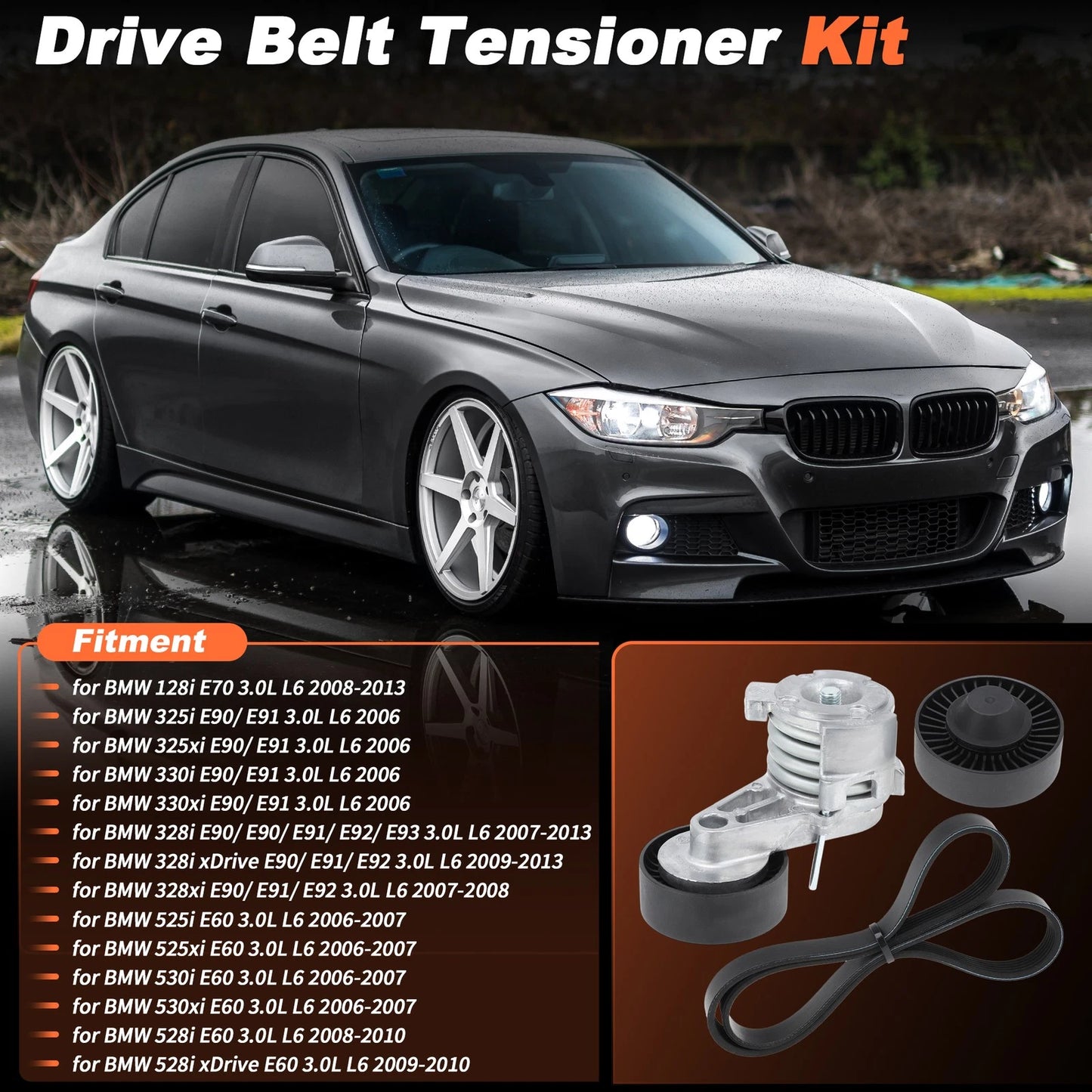 Serpentine Belt Tensioner & Idler Pulley Kit for BMW X3 X5 Z4 (2004–2010)