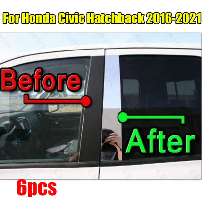 6PCS Pillar Trim Door Cover Mirrored Post for Honda Civic Hatchback (16–21)