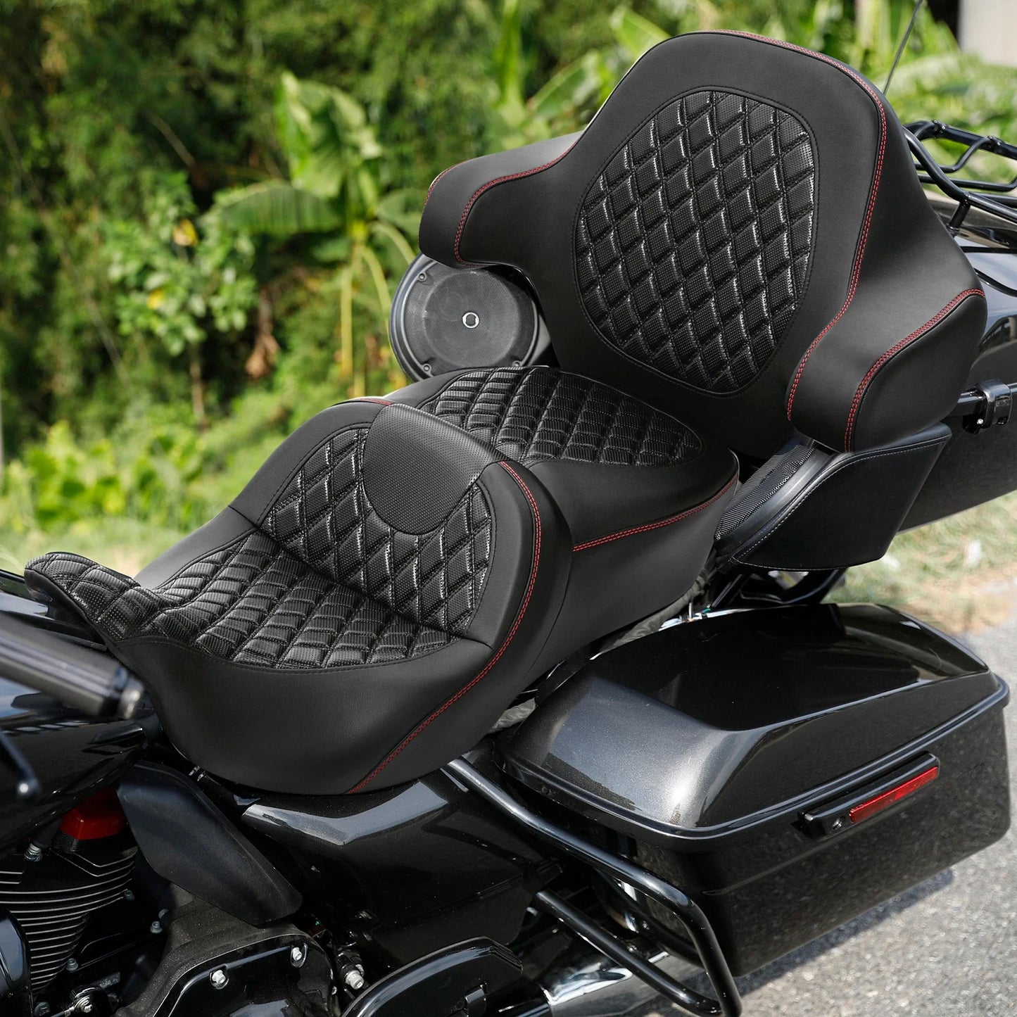 Black+Red Driver/Passenger Seat Backrest for Harley Touring (2014-2023)