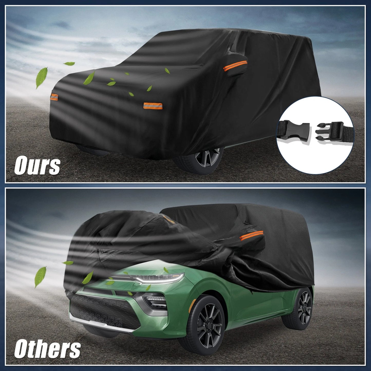 Waterproof Car Cover for Kia Soul (2009–2024) 210D-PU Oxford, Zipper, Black