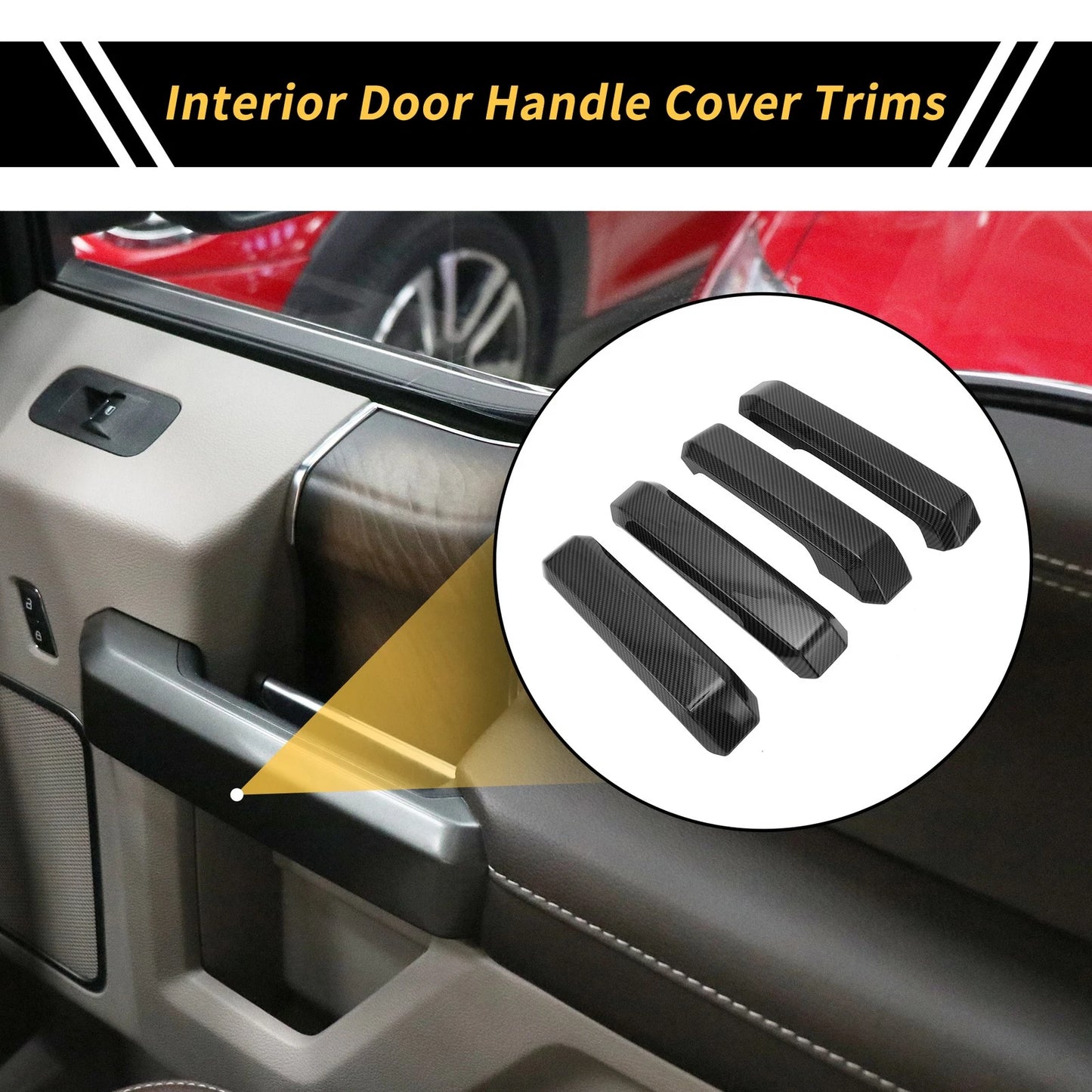 Set of 4 Interior Door Handle Cover Trims for Ford F-150 (2015–2020) Carbon Fiber Black