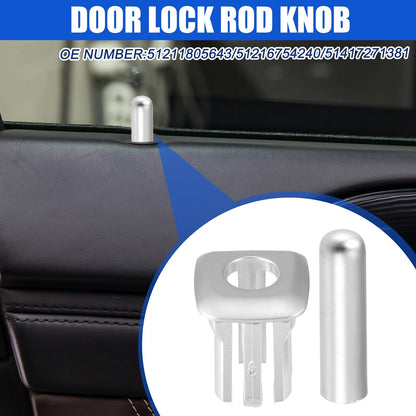 Set of 2 Door Lock Rod Knob and Button Cover for BMW 328i 335i (2007–2013) Silver Tone