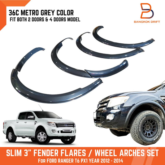 3" 36C Metro Grey Slim Fender Flares for Ford Ranger T6 PX1 (2012-2014)
