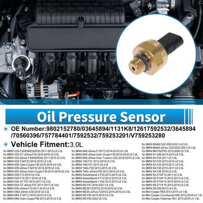 Engine Oil Pressure Sensor 3.0L for BMW 335i F30/E90/E92/E93