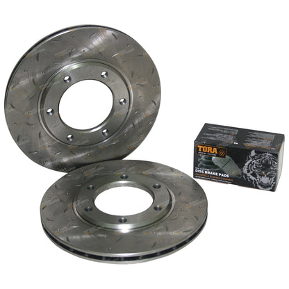 2 Slotted Drilled Front Disc Rotors + Brake Pads for Patrol MQ MK (1988–1997)