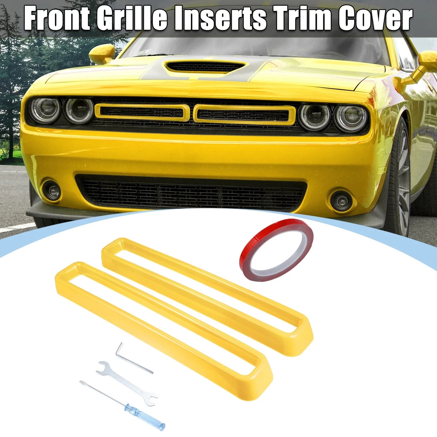 Front Grill Mesh Grille Inserts for Dodge Challenger 2015-2022 Yellow