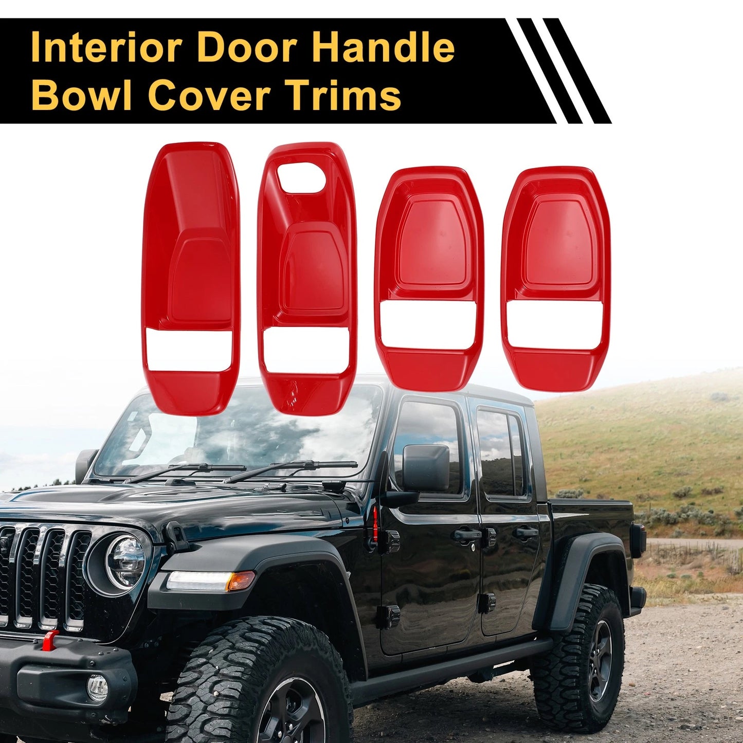 Set of 4 Interior Door Handle Bowl Cover Trims for Jeep Wrangler JL JLU Red