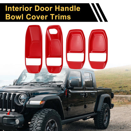 Set of 4 Interior Door Handle Bowl Cover Trims for Jeep Wrangler JL JLU Red