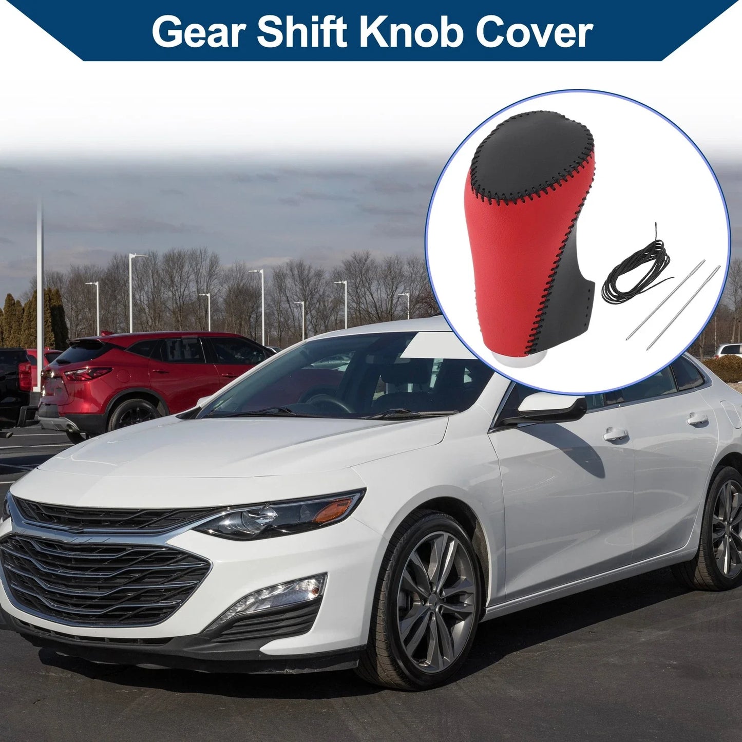 Car Gear Shift Knob Cover for Chevrolet Malibu Red Black Faux Leather