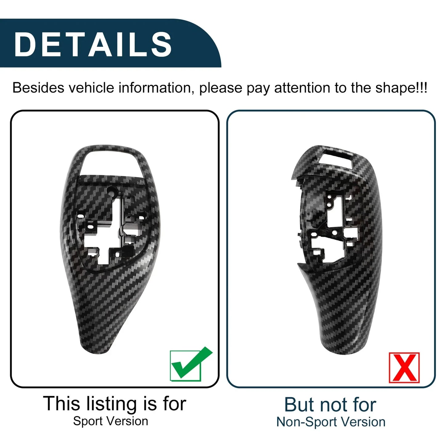Gear Shift Knob Button Cover for BMW Carbon Fiber Black Center Console 1 Set