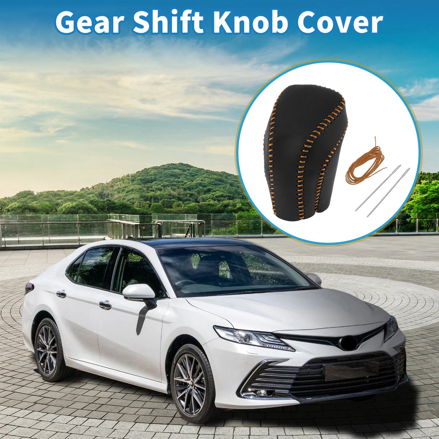 Gear Shift Knob Cover for Toyota Camry (2018–2024) Black Brown Faux Leather