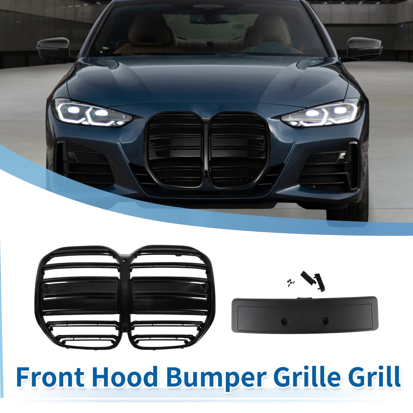 Front Upper Bumper Grille for BMW 4 Series G22 (2021–2023) Black Double Slat