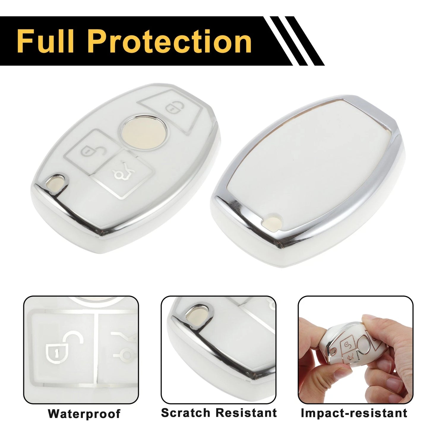 Car Key Case for Mercedes-Benz A/B/C/E/G/K/M/R/S/V/W/X Class/AMG (3 Buttons)