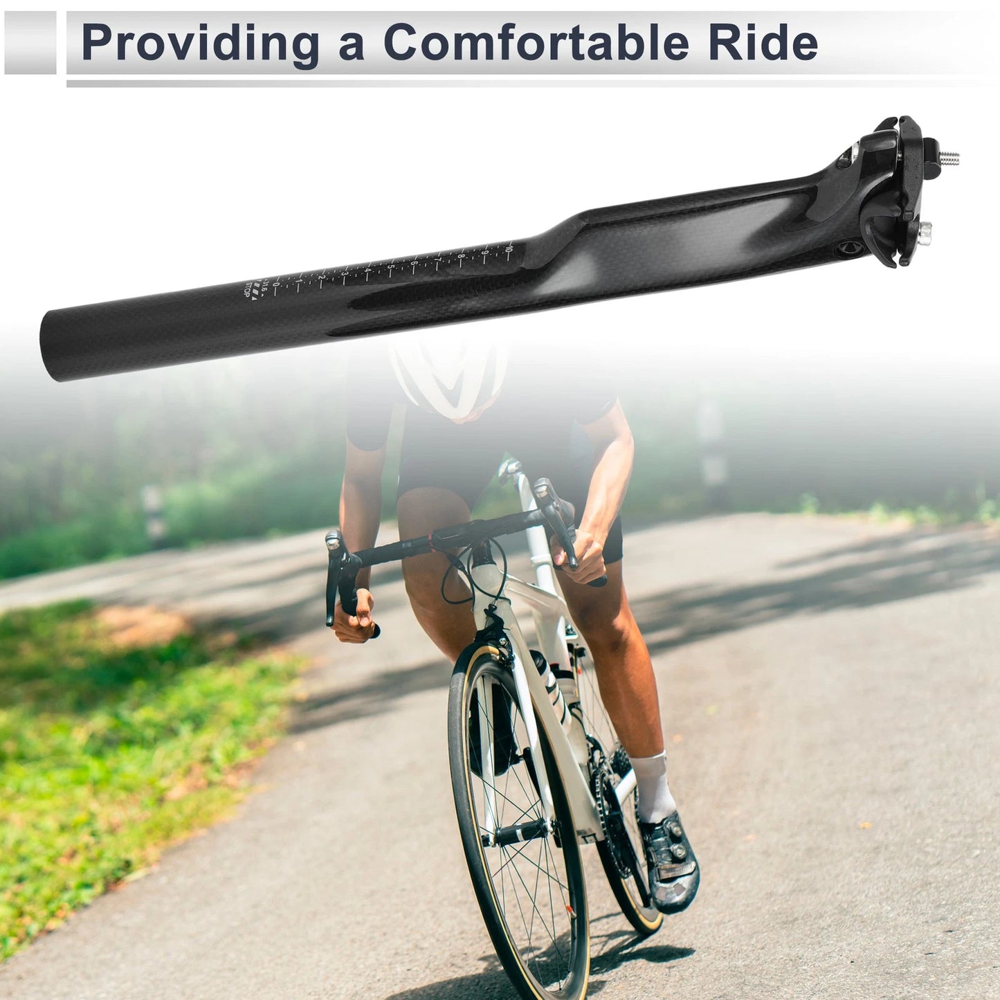 Bike Seat Post 31.6mm x 350mm for Light Saddle (Gloss Black Carbon Fiber)