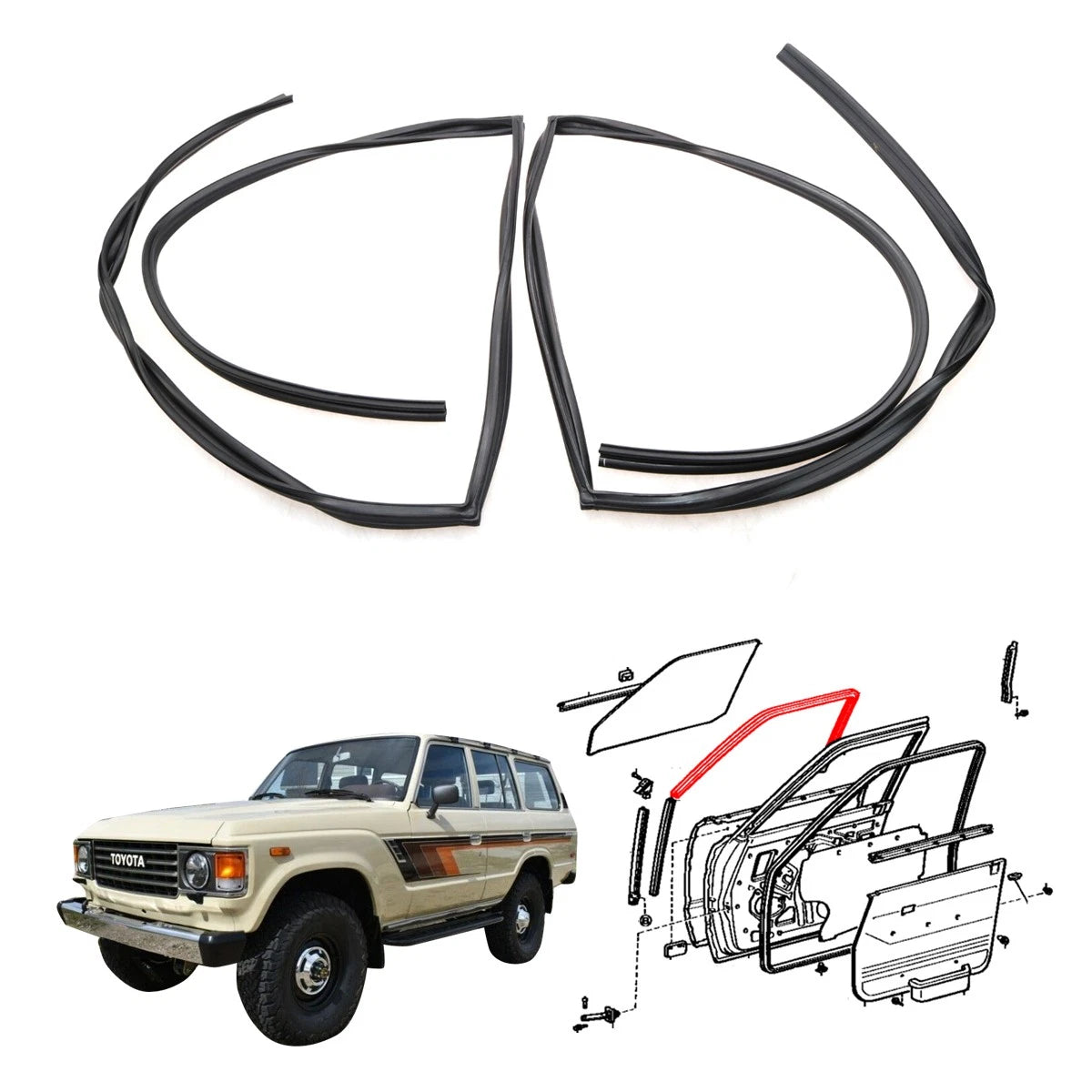 Rear Door Glass Run Channel Pair for Toyota Land Cruiser BJ60 FJ60 FJ61 HJ61 (1979–1990)
