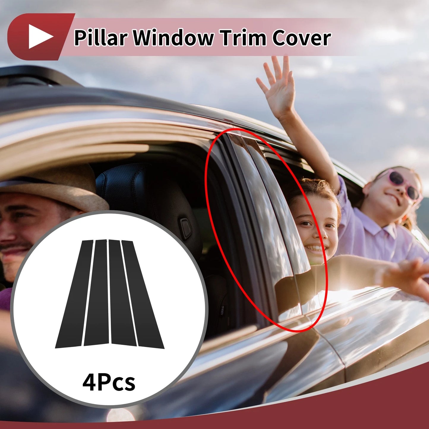 Set of 4 Door Pillar Window Trim for Volkswagen Passat (2006–2010) Black