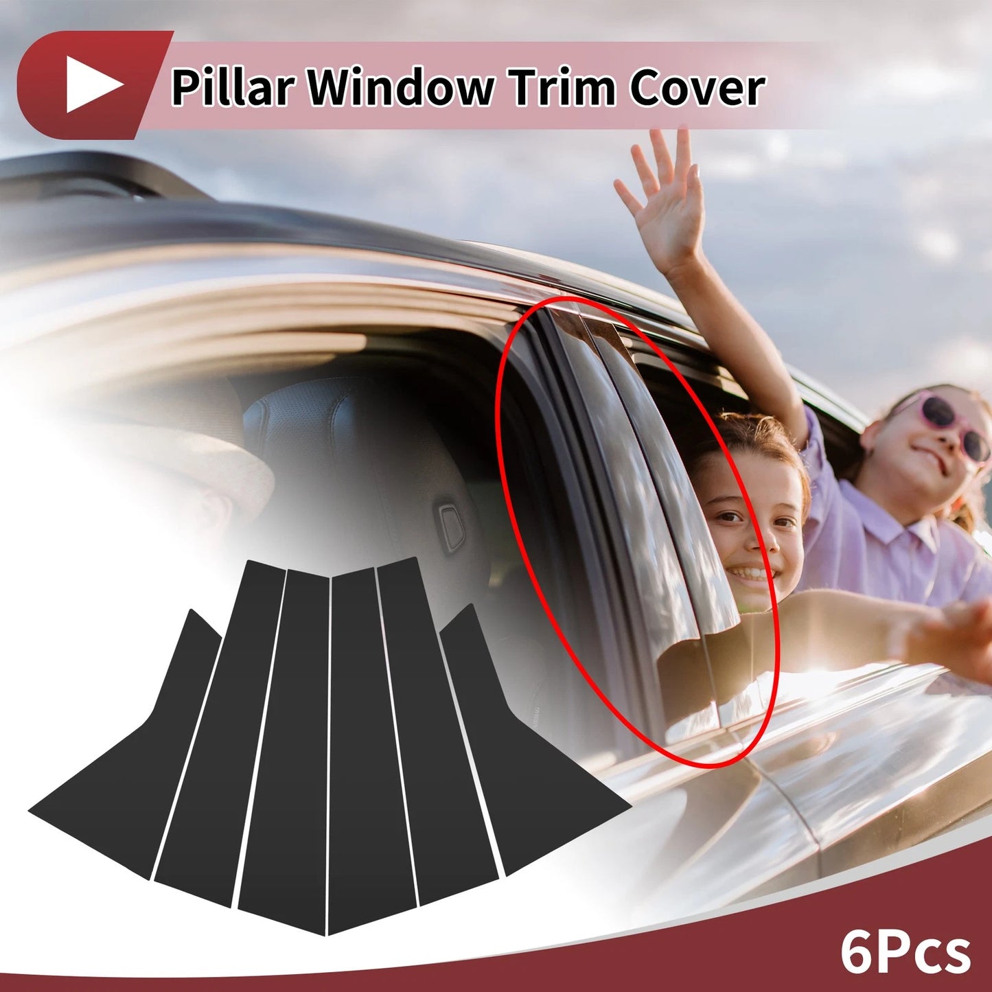 Set of 6 Door Pillar Window Trim for KIA K5 (2016–2019) Black
