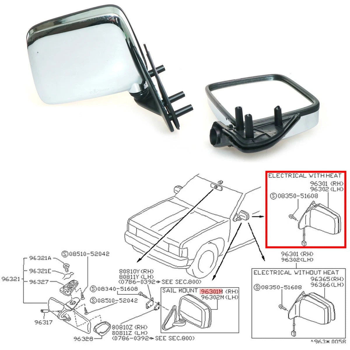 Chrome Door Mirror Set for Nissan Navara D21 (1986–1997)