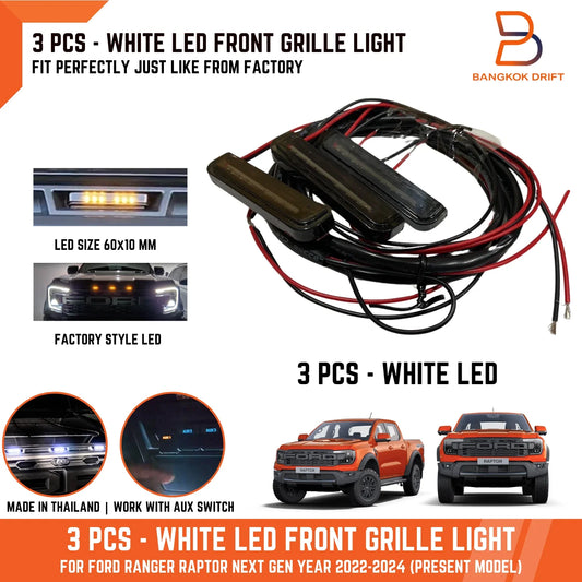 3 x White LED Front Grille Lights for Ford Ranger Raptor (2022-2025)